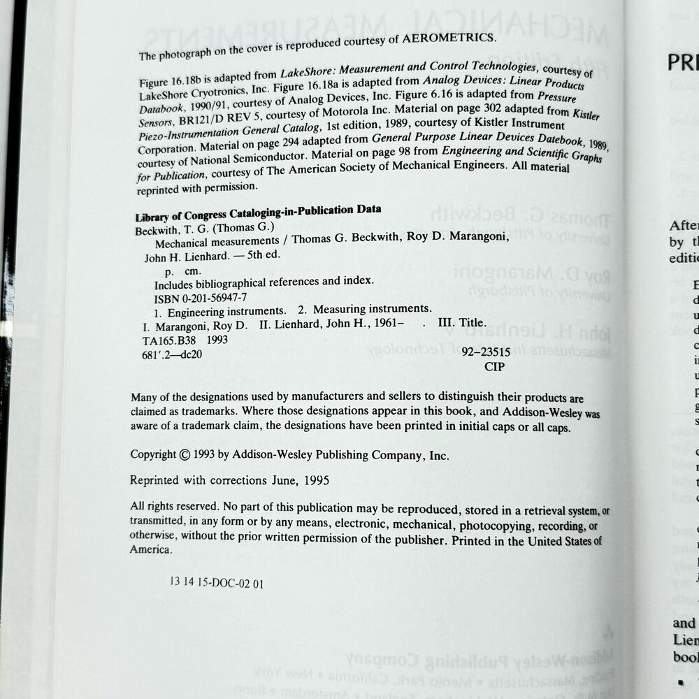 Mechanical Measurements Fifth Edition Textbook Hardcover Used Clean Bechwith - Picture 6 of 8